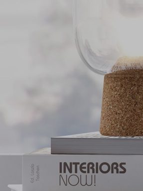 Lamp on books with cork base.