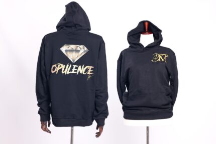 Black hoodies with diamond and opulence design.