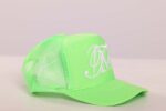 Bright green mesh cap with white embroidery.