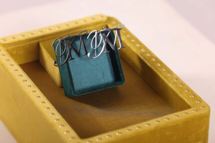 Jewelry box with silver initial rings.